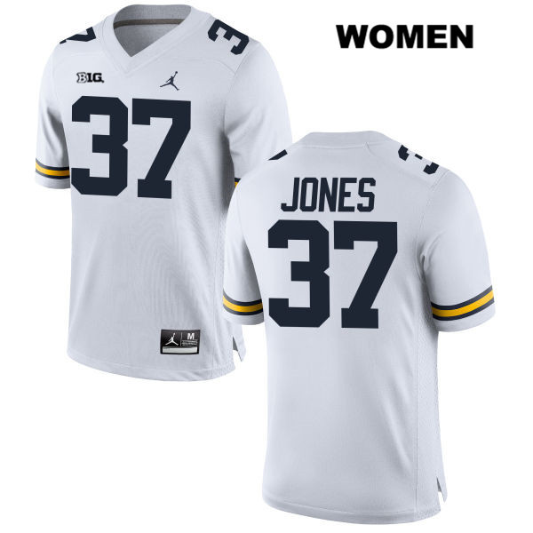 Women's NCAA Michigan Wolverines Bradford Jones #37 White Jordan Brand Authentic Stitched Football College Jersey DX25N36NQ